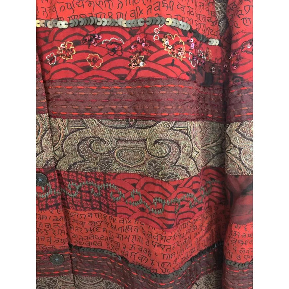 Chico's Red Tapestry Button Up Artsy Rare Embroidered Beaded Jacket Size 2 (L) - Picture 9 of 10